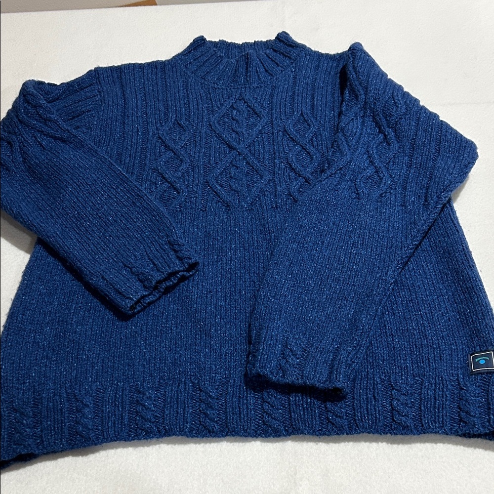 Irelands Eye Women's Blue Wool Cable Knit Sweater